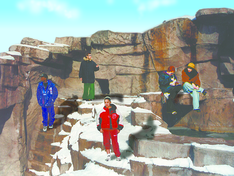 "Loitering teens, indigenous to North America's urban areas, have been placed in the Bronx Zoo's kodiak bear pen for the public's education and enjoyment.", "Loitering teens have been known to roam in packs in the wild, as seen in this rare photo. (Photo courtesy of National Geographic.)"